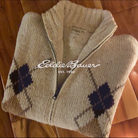 ❤️ 5/25 Eddie Bauer Argyle Wool Cardigan. Distinguished look. Perfect condition. - Picture 1 of 4